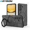 KEYSION Shockproof Magnetic Case for Samsung A57 5G A37 Silicone+PC Upright Live Metal Ring Stand Phone Back Cover for Galaxy A17 4G 5G