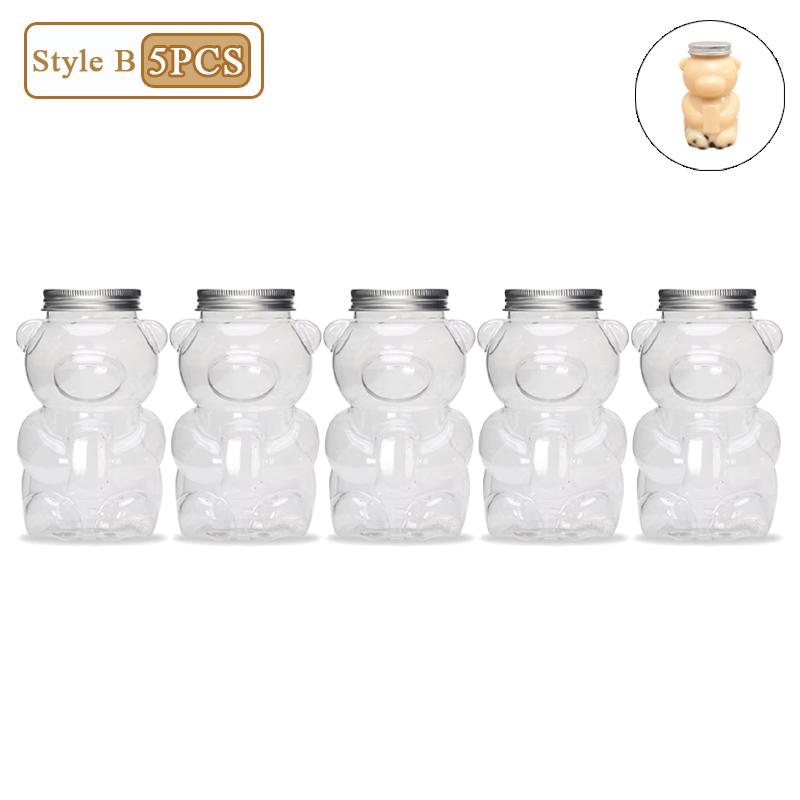 1-20PCS 500ml Cute Bear Milk Tea Bottle Disposable PET Transparent Juice Bottle Cartoon Bear Portable Juice Yogurt Bottle