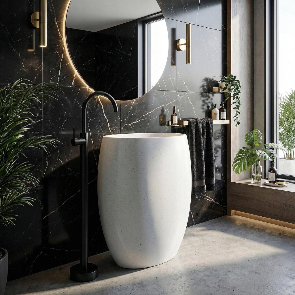 Lungo Freestanding Matte Black Floor Washbasin Tap