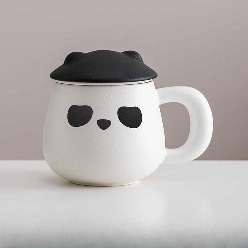 Creative Panda Ceramic Tea Cup with Lid - Filtered Tea Water Separation Gift Box - Office Water Cup Souvenir