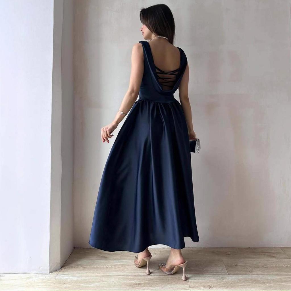 Amazon Cross-border Europe, America and Autumn New U-neck Suspender High-waisted Hepburn A-shaped Dress Dress