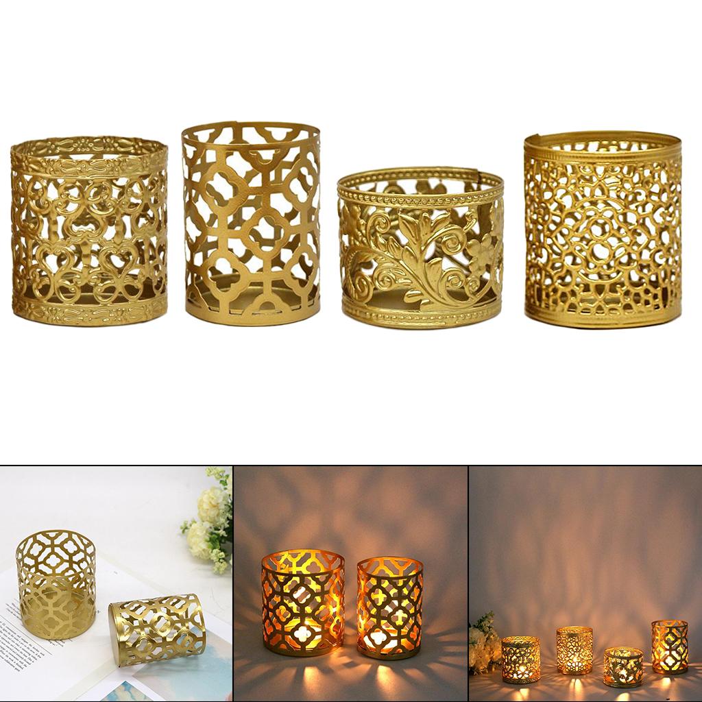 Golden Iron Hollow Candle Holder Creative Floral Carved Candlestick Stand Tabletop Decorative Home Decor