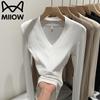 Women's V-Neck Padded Shoulder Long Sleeve T-Shirt