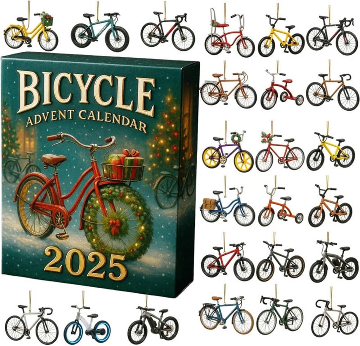 2025 Bicycle Themed Christmas Advent Calendar 24 Days Christmas Countdown Calendar Cycling Themed Xmas Gift Home New Year Decor зелёный