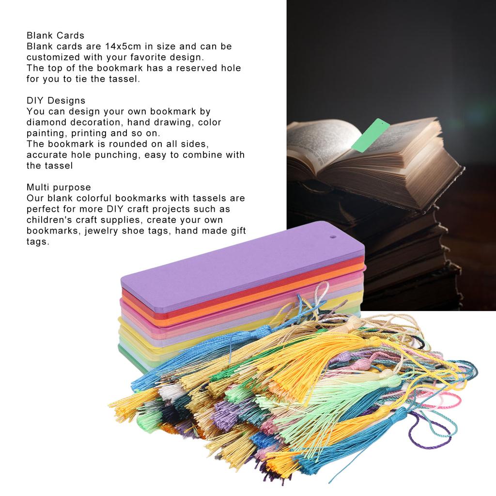 120 Set Blank Color Cardstock Bookmarks with Colorful Tassels Craft DIY Paper Bookmarks for DIY Craft Projects and Gift Tags