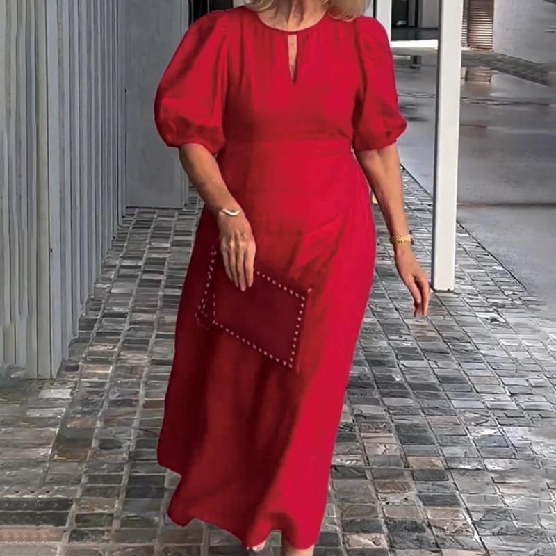 

Весенне-летние женские однотонные свободные повседневные платья с круглым вырезом и рукавами-пузырьками 5XL красный