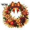 Decorative Holiday Accent Fall Pumpkin Sunflower Wreath Hanging Decor, Acrylic Hand Painted Transparent Pattern Ornament Window Ornament, Thanksgiving