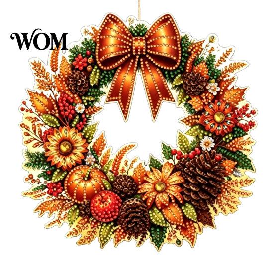 Decorative Holiday Accent Fall Pumpkin Sunflower Wreath Hanging Decor, Acrylic Hand Painted Transparent Pattern Ornament Window Ornament, Thanksgiving