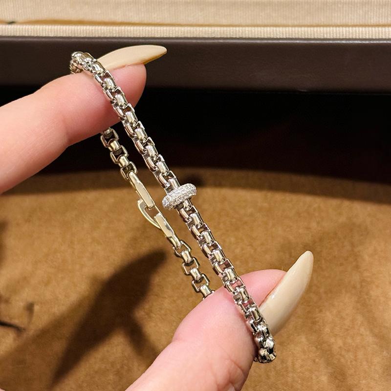 17CM Luxury Pure 925 Sterling Silver Jewelry for Women Rock Design Classic Silver Zircon Steam Punk Jewelry Party Bracelet