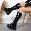 Fashion Luxury Women's Shoes Winter High Heels Riding Boots New Platform Knee High Women Shoes Fashion Trend Lace Up Wedges Zipper Boots