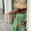 Bohemian Lantern Sleeve Long Print Dress with Large Hem for Women