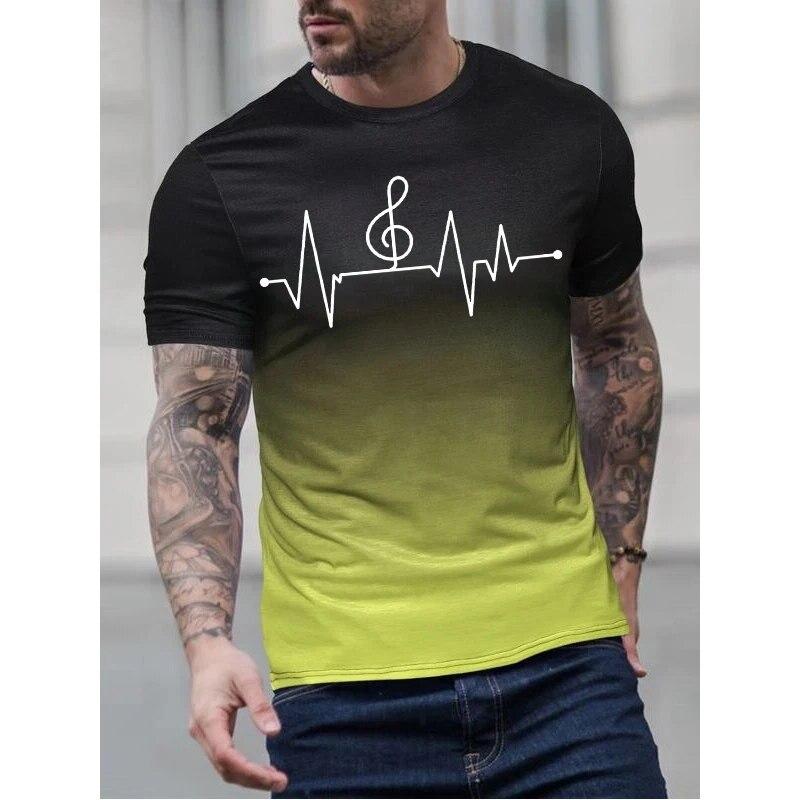 Men's T-Shirt 3D Printing Gradient Style Musical Note Tee Summer Oversized T Shirt For Men Fashion Short Sleeve O-Neck Tops