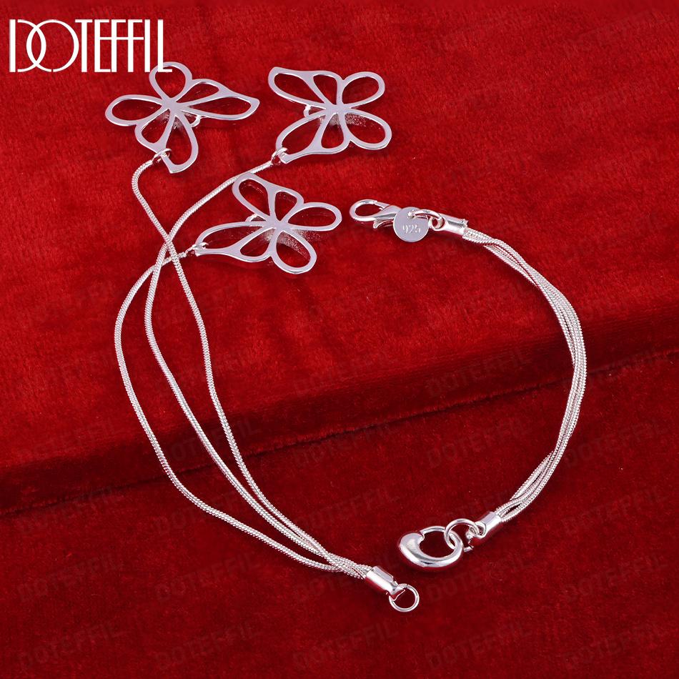 925 Sterling Silver Snake Chain Butterfly Bracelet Wedding Gift Jewelry