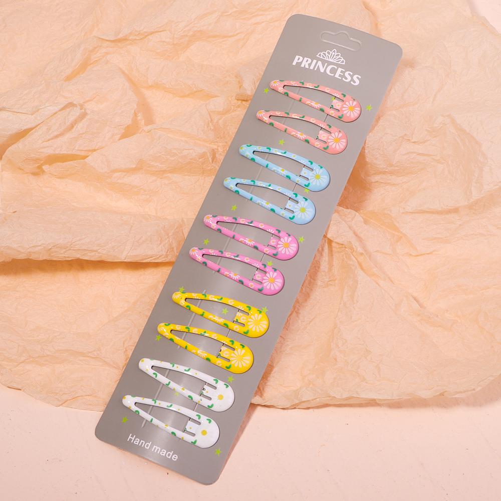 10Pcs/set Women Sweet Embroidery Print Waterdrop Shape Hair Clips For Cute Girls Hairpin Barrette Headwear Kids Hair Accessories