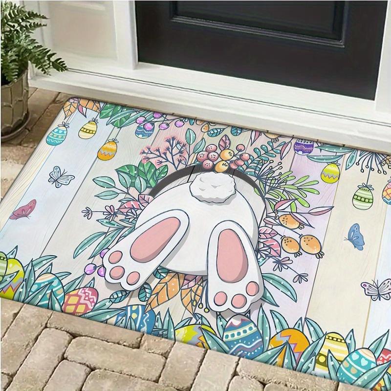1pc Easter Bunny & Egg Door Mat - Soft Polyester, Non-Slip, Absorbent Floor Mat with Vibrant Spring Design, Machine Washable for