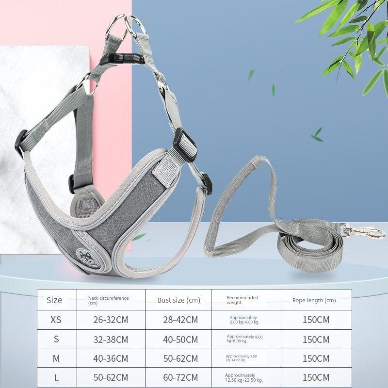 

Dog Chest Strap Breathable Vest Traction Rope Medium Small Dog Reflective Dog Walking Rope Teddy Corgi Pet Supplies XS Grey +1.5m traction rope