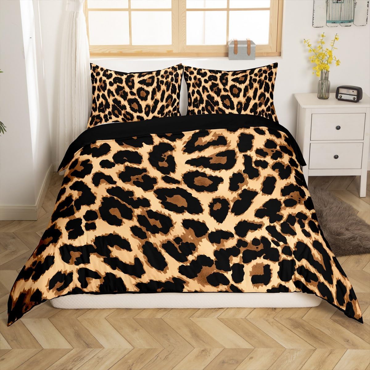 

Leopard Print Duvet Cover Set Safari Cheetah Print Comforter Cover Set Africa Animal Bedding Set for Girls Boys Bedroom Decor 90X200cm