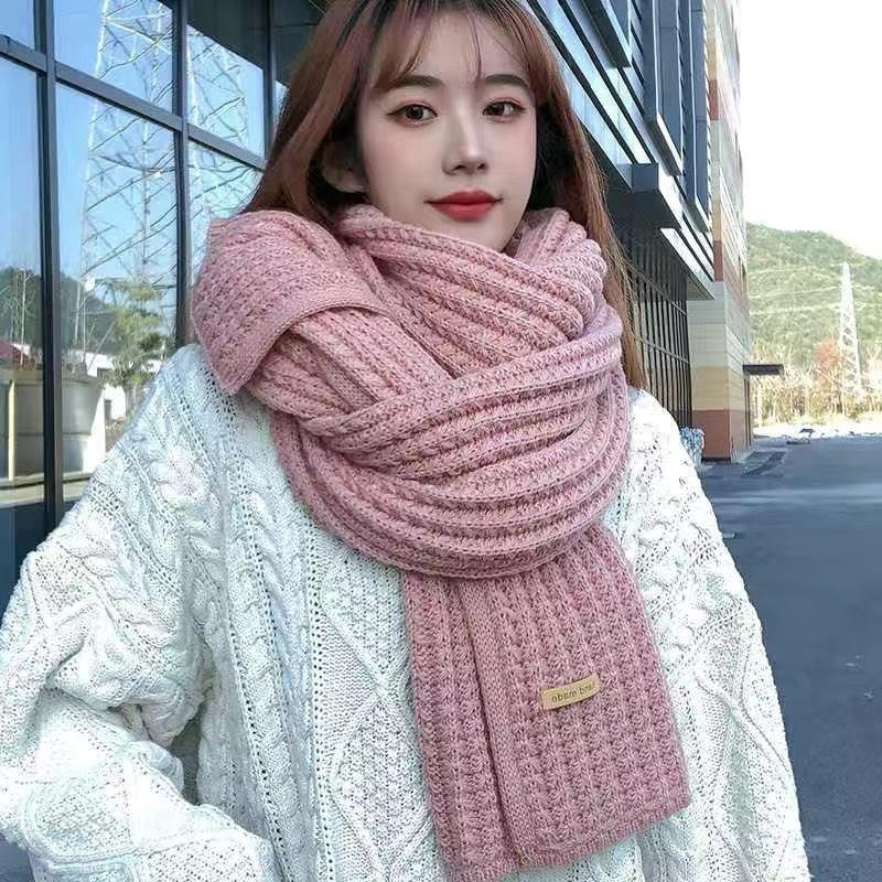 Versatile Korean-Style Red Knitted Wool Scarf for Women - 2025 New Winter High-End Couple Neck Warmer Gift