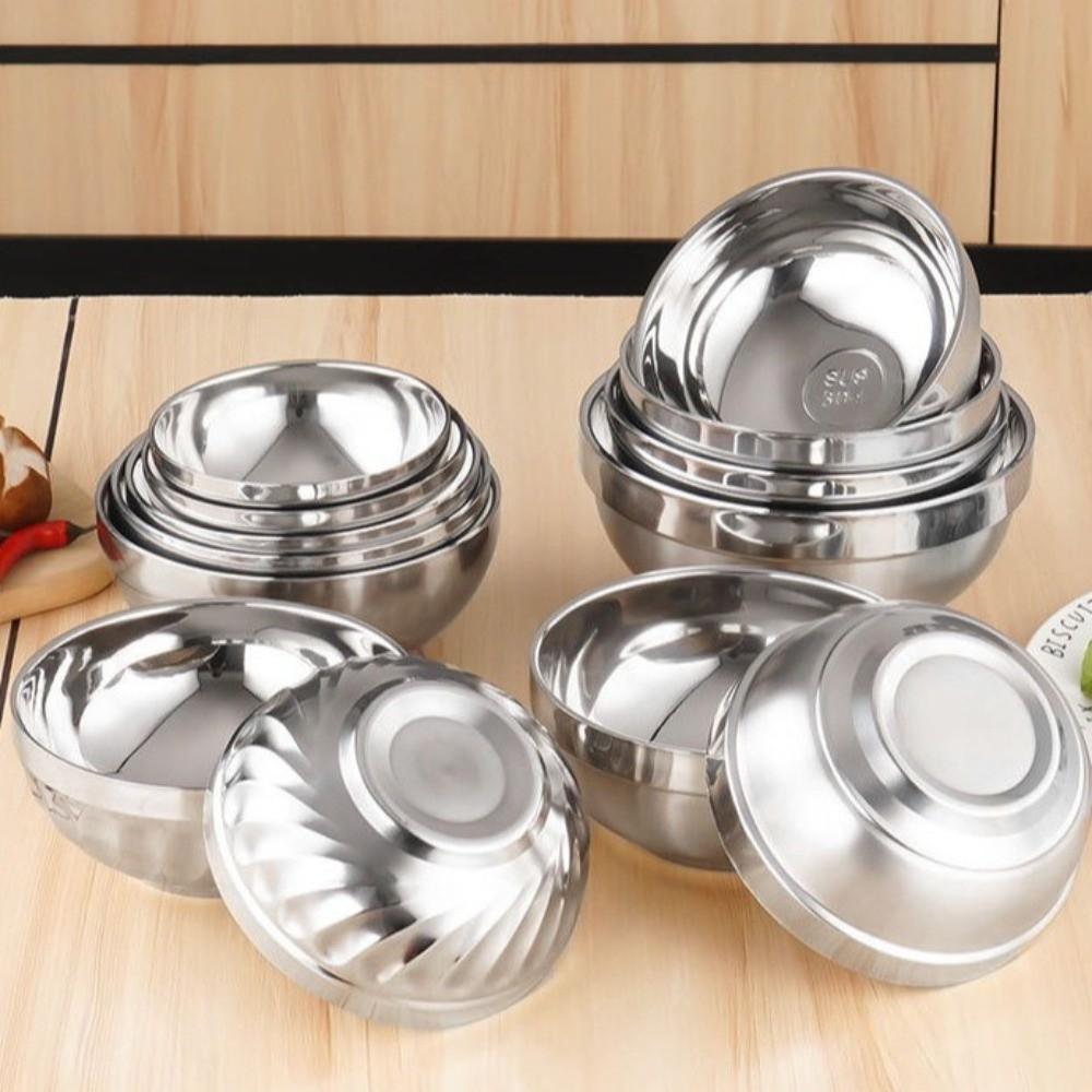 2pcs Stainless Steel Salad Rice Bowl Heat Resistant Korean Stainless Steel Bowl Kitchen Tableware 12-20cm Soup Ramen Bowl
