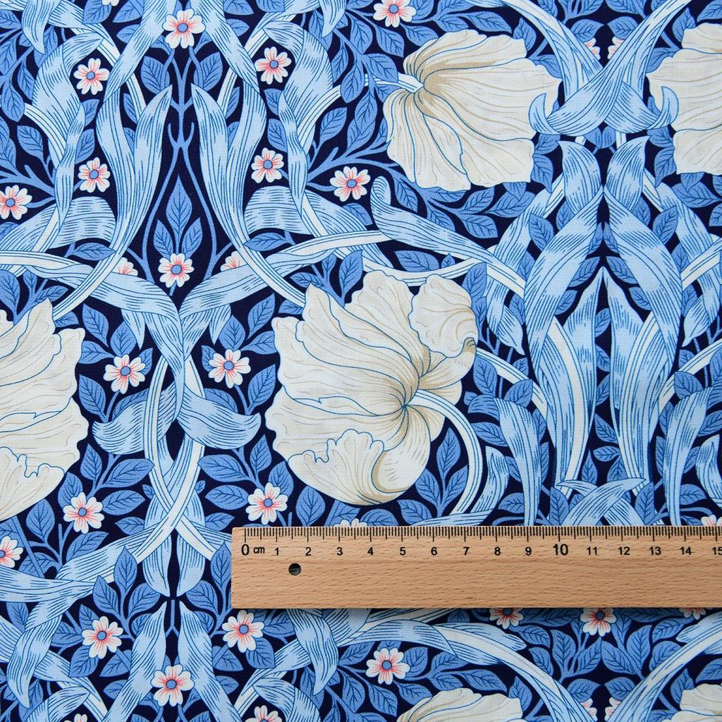 40s Pure Cotton Plain Weave DIY Skirt/Shirt Fabric, Morris Blue Theme