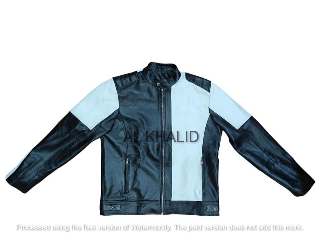 Lambskin Real Men's Jacket Black & White Genuine Leather Handmade Lambskin Soft Stylish