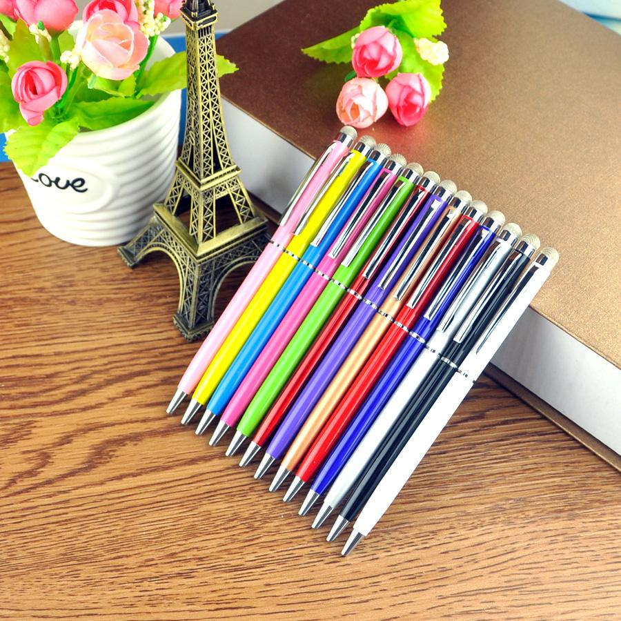 100Pcs 2 In 1 Mini Metal Capacitive Touch Screen Microfiber Stylus With Ballpoint Pen Gift For iPad iPhone Free Custom Logo