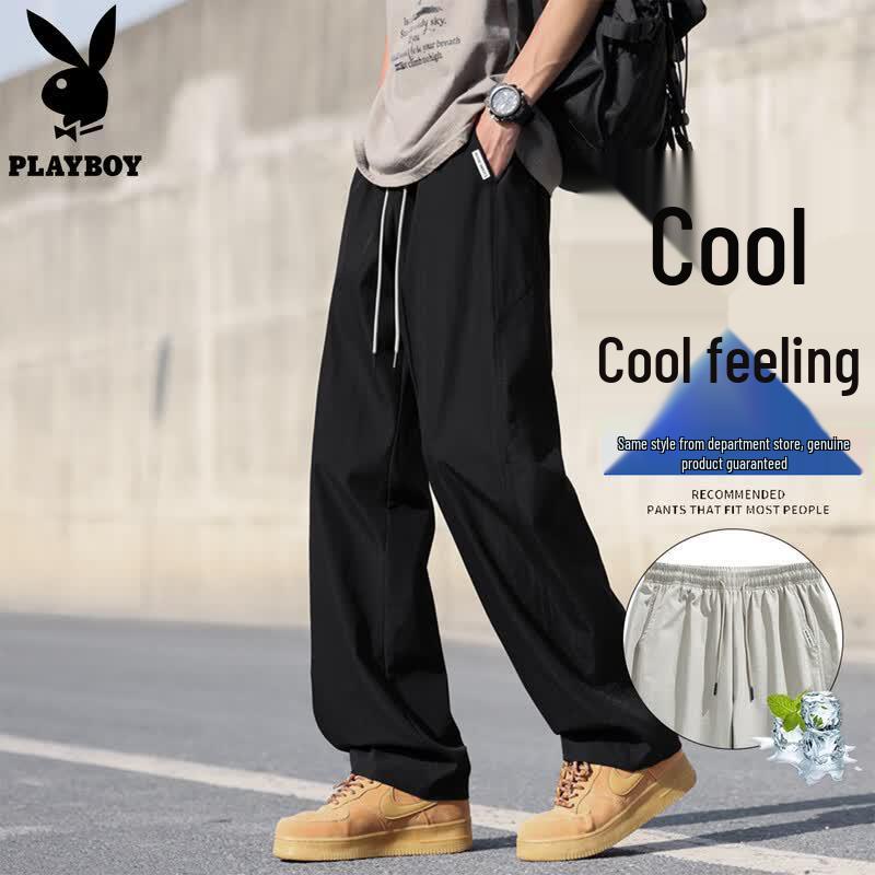 PLAYBOY Men s Ice Silk Loose Straight Casual Pants 4XL