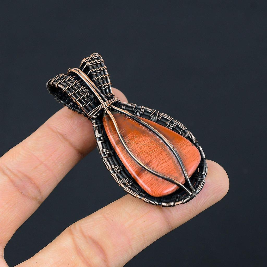 Red Snake Skin Pendant Gemstone Handmade Jewelry, 999 Copper Wire Wrapped Pendant, Gift For Wife Jewelry