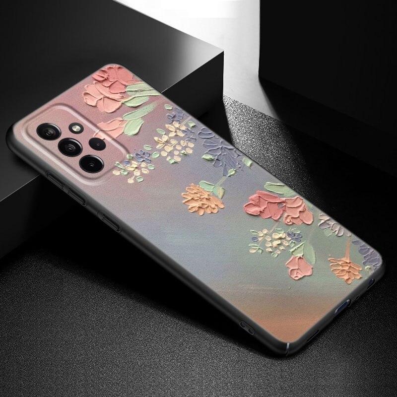 Emboss Flower Art Phone Case For Samsung Galaxy A21 A30 A50 A52 S A13 A22 A32 A33 A53 A73 5G A11 A12 A31 A51 A70 A71 A72 Cover