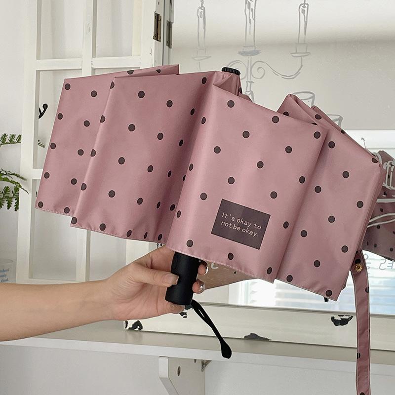 Korean Small Polka Dot Automatic Folding Umbrella, High Value, Small Fresh Weather and Rain Sun Umbrella, Female Vinyl Parasol