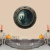 Haunted Porthole Wall Decor Halloween Vintage Ghost Ship Round Window with Rustic Copper Frame 3D Horror Gothic Home Decor for Living Room Bedroom