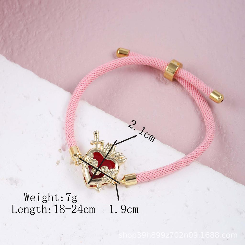 18k Gold Plated Heart Zircon Adjustable Bracelet In Black, White, Pink