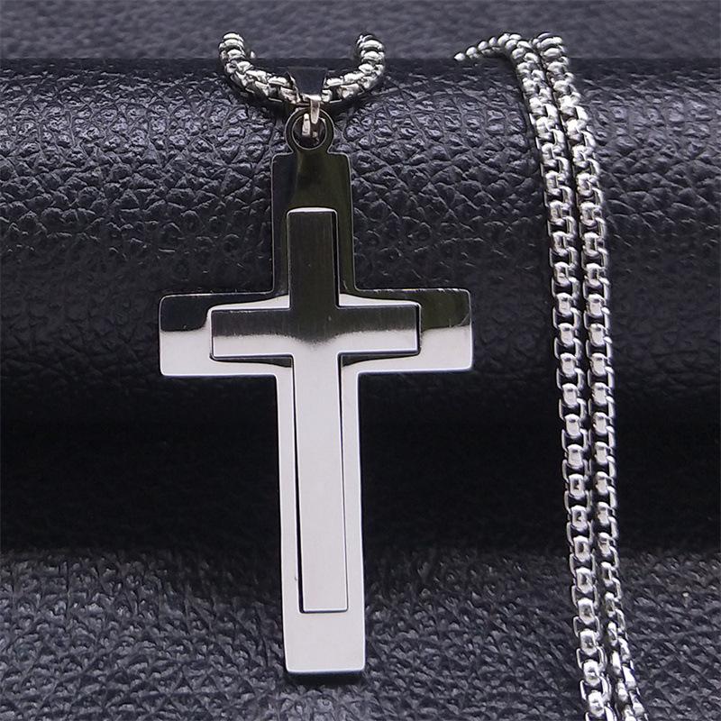 HNSP Edelstahl Kreuz Anhänger Kette Halskette Für Männer Christus Jesus Katholische Kruzifixe Rosenkränze Zubehör