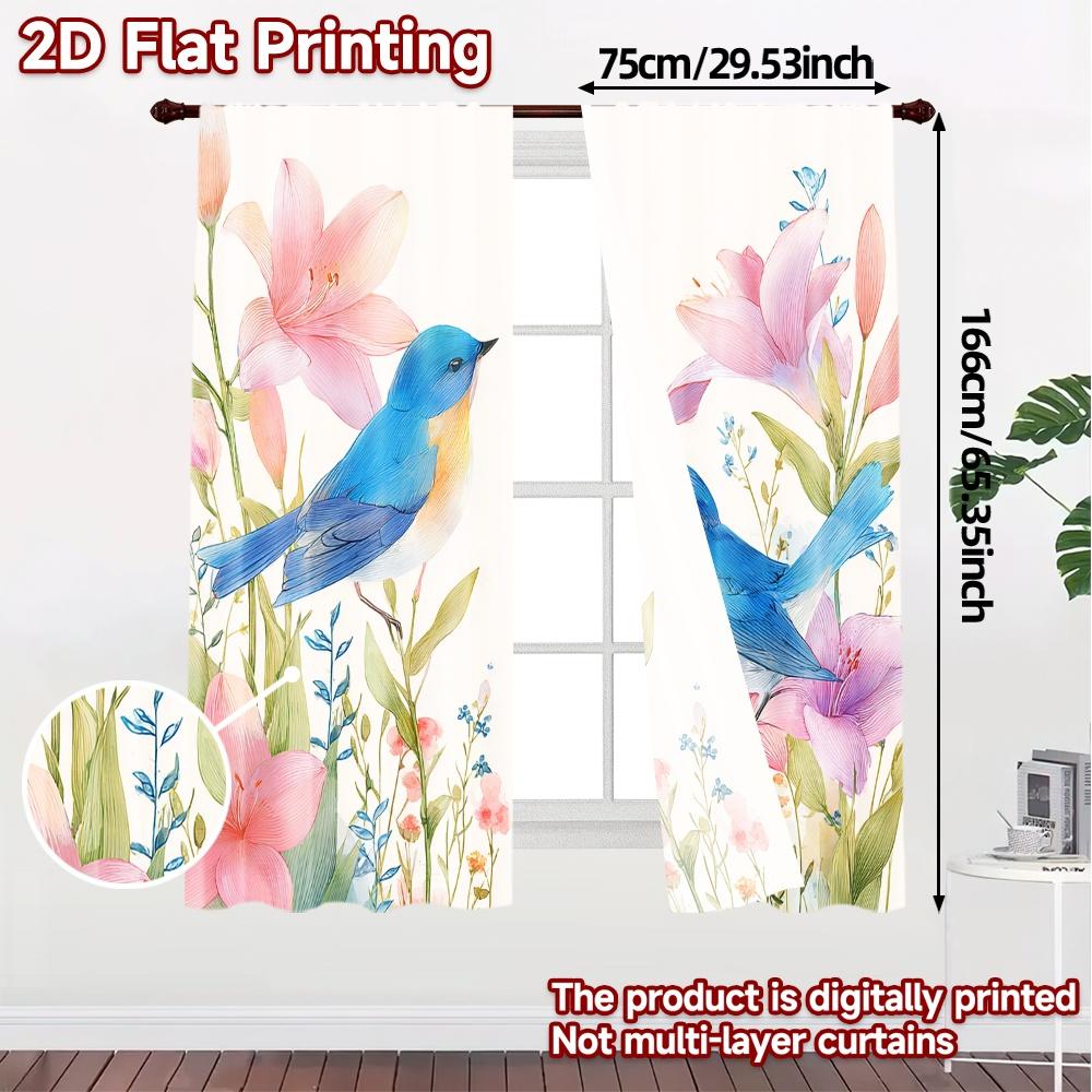 2D Flat Printing  JIT 2pcs   Curtains (Without Rod) Garden Serenade Popular Window Curtain Versatile Durable Polyester Curtains