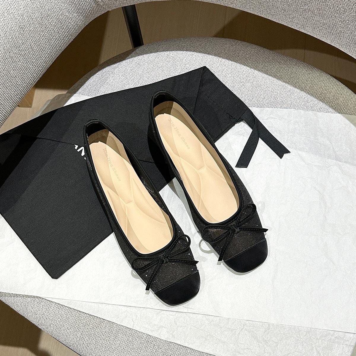 

796-11 Маленькая внутренняя высота увеличивает одинарные туфли квадратный носок бант серебряная сетка прозрачные женские туфли повседневные туфли для работы 35 чёрный