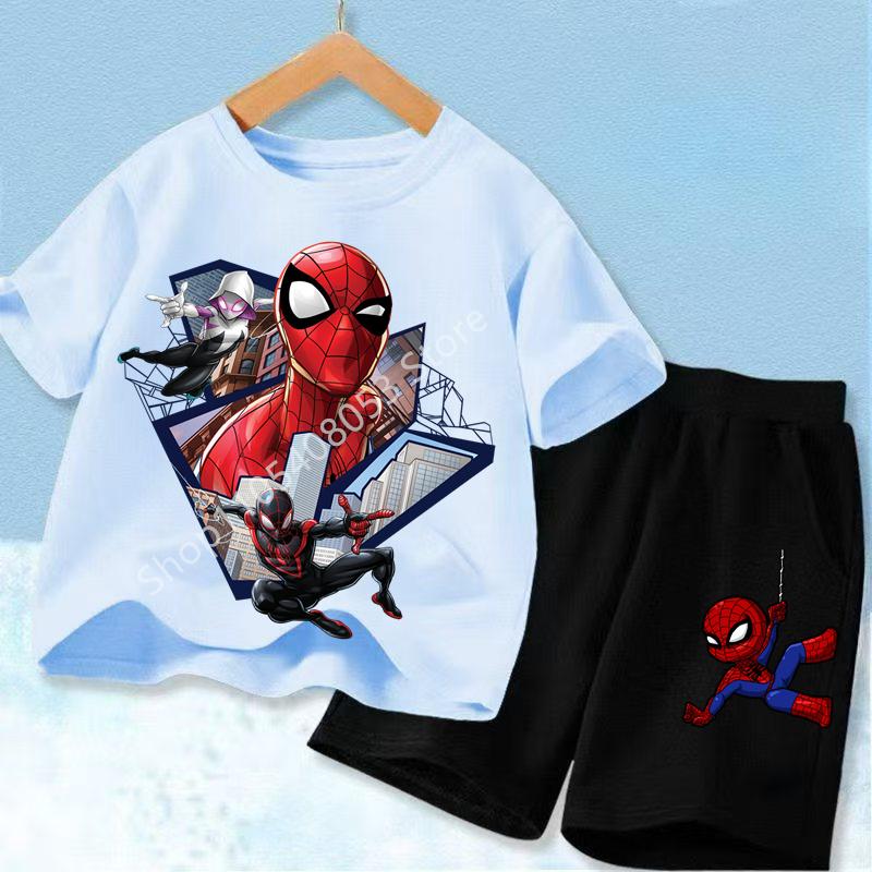 Red Spider Printed Children Print T-shirt Summer Clothes 3-12Yrs Boys Girls Short-sleeved Top+Shorts Casual Sports Set Clothing