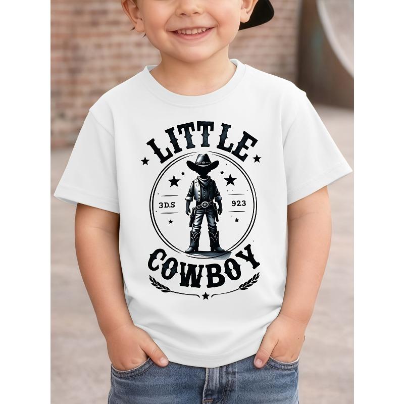 Boys LITTLE COWBOY Western Cowboy Style Pattern Print Trendy Handsome Fashion T-Shirt 110