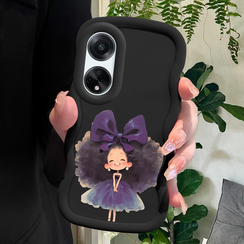 

Окрашенный узор Big Wave Edge Мягкий силиконовый материал Macaron чехол для телефона противоударный защитный резиновый чехол для OPPO Reno Realme Realme C67 4G чёрный