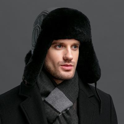 Chapeau de fourrure pour hommes, chapeau de bombardier décontracté et chaud en fourrure de lapin de castor, chapeau de protection des oreilles en peau de mouton pour personnes d'âge moyen et âgées, ski en plein air d'hiver