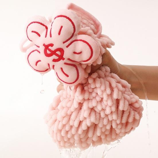 Chenille Hanging Hand Towel Quick Drying Soft Absorbent Fuzzy Ball Hand Towel with Hanging Rope for Home Bathroom Kitchen