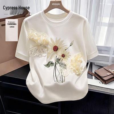 T-shirt casual da donna con scollo rotondo e paillettes