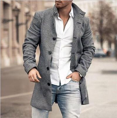 European Size: Men's Woolen Stand-Collar Mid-Length Casual Coat with Insert Pockets - New Autumn/Winter Collection