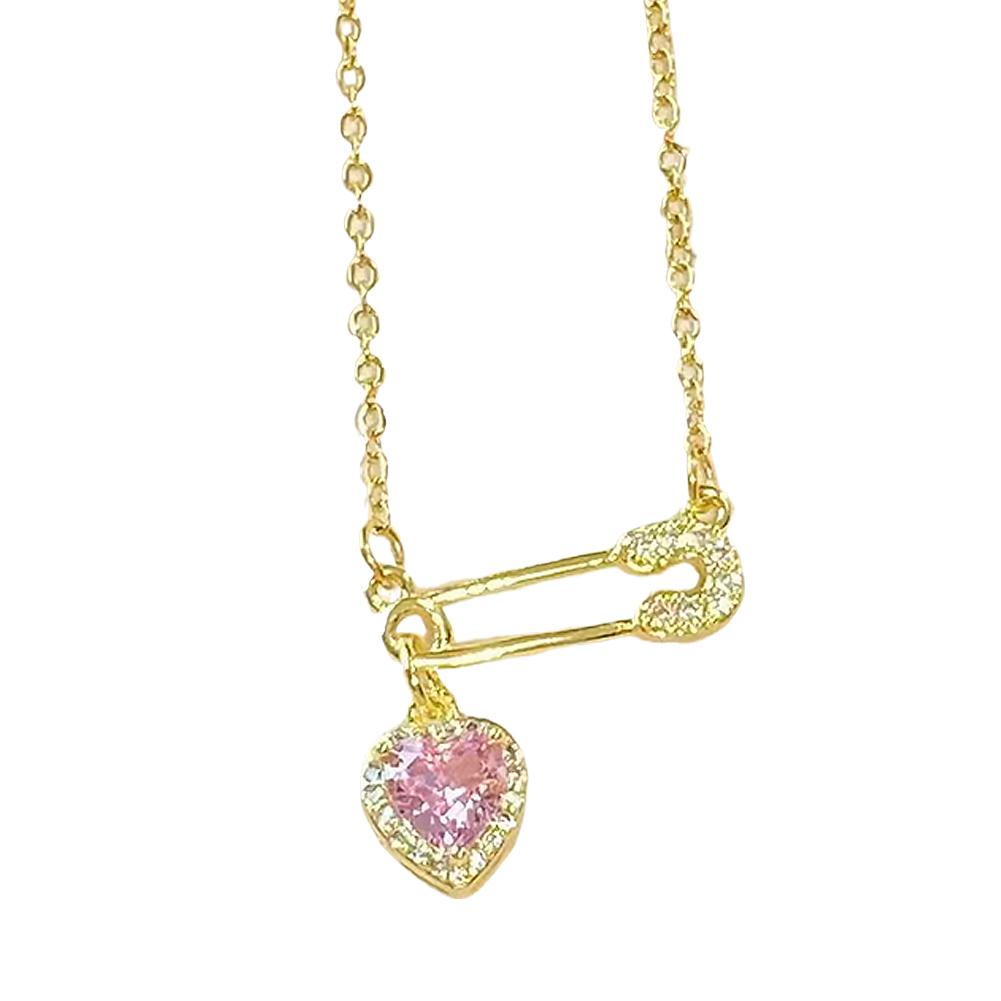 Creative Pink Heart-shaped Pin Necklace For Women Fashion Love Pendant Necklace Ladies Fashion Light Luxury Jewelry Gifts HOT