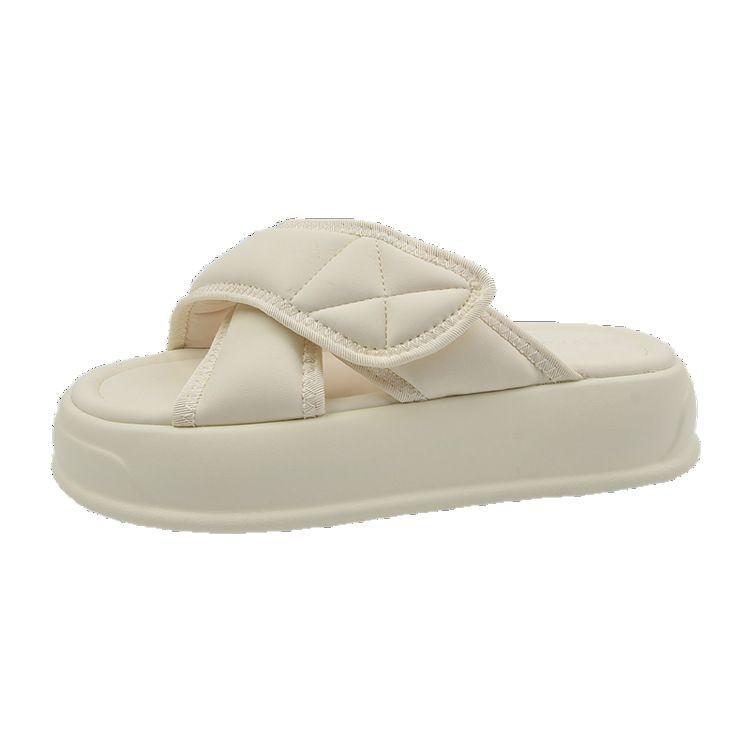 Stepping On Shit Slippers Women's Summer Wear 2025 New Muffin Thick Bottom Non-slip Cross Velcro Beach One-word Drag