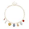 Retro Temperament Baroque Pearl Chili Heart Sun Enamel Pendant Choker Multi‑Charm Paperclip Link Necklace for Women Jewelry Gift