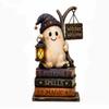 Spooky Wood Haunted House Statue Vintage Stacked Pumpkin Cart Ornament  Shelf Decor