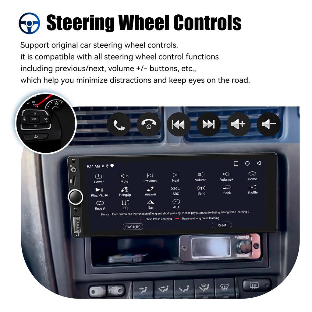 2026 New 6.86" Android 14 1 DIN 4+64G Car Stereo Radio Carplay Android Auto 1DIN GPS NAV Wifi BT RDS WIFI BT USB Type-C Universal Large screen dashcam
