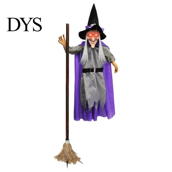 Spooky Halloween Gift for Adults 180cm Props, Flying Witch Decoration with Scary Sounds & Lights, Luminous Broom Garden Yard Lawn, Haunted House