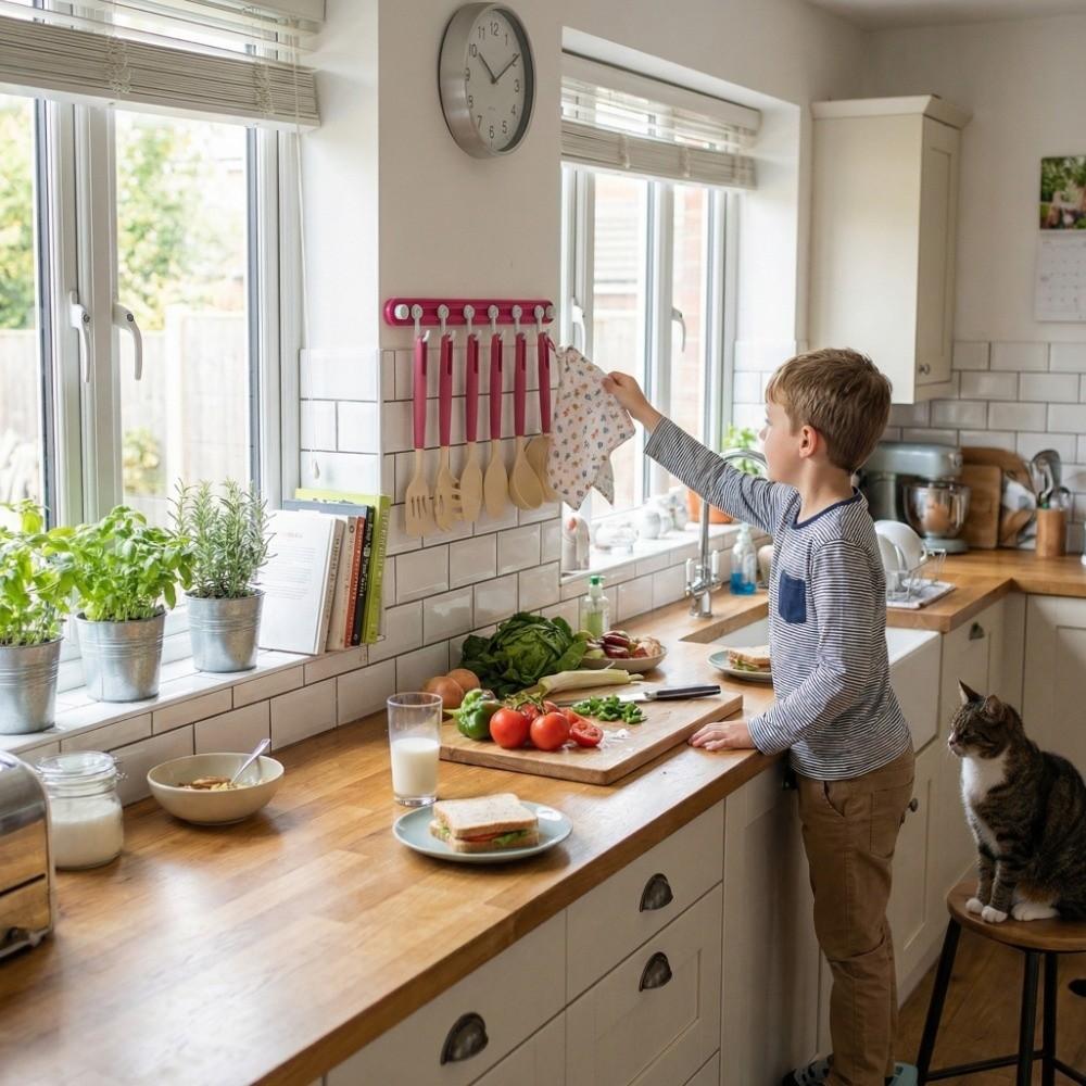 Non-Marking Suction Cup Hooks Plastic Kitchen Storage Hooks Practical Towel 6 Head Hooks  Bathroom