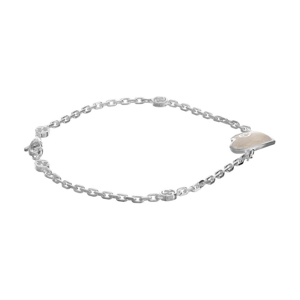 Gucci Interlocking Half Shiny Effect Chain And Interlocking Double G Pattern Matte 925 Silver Bracelet Women Bracelet 645546-J8410-1184